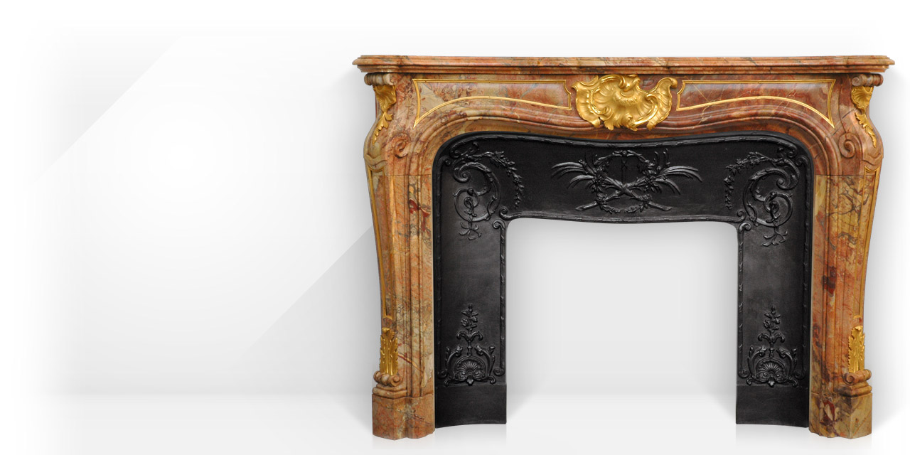 Comtesse de Vintimille is a superb custom made marble fireplace of Louis XV style with gilded bronze ornaments. 