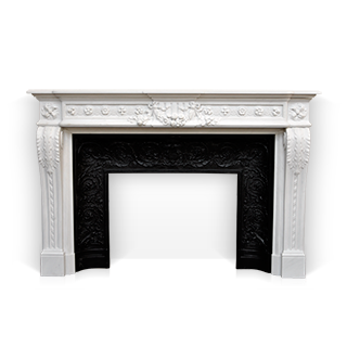 Juliette Recamier is a custom-made marble fireplace of Louis XVI style with beautiful sculptures.