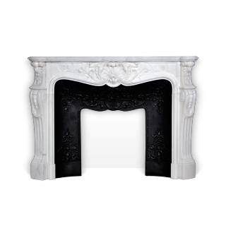 Marquise de Tournelle is a very beautiful custome-made Louis XV style fireplace with opulent carved details.