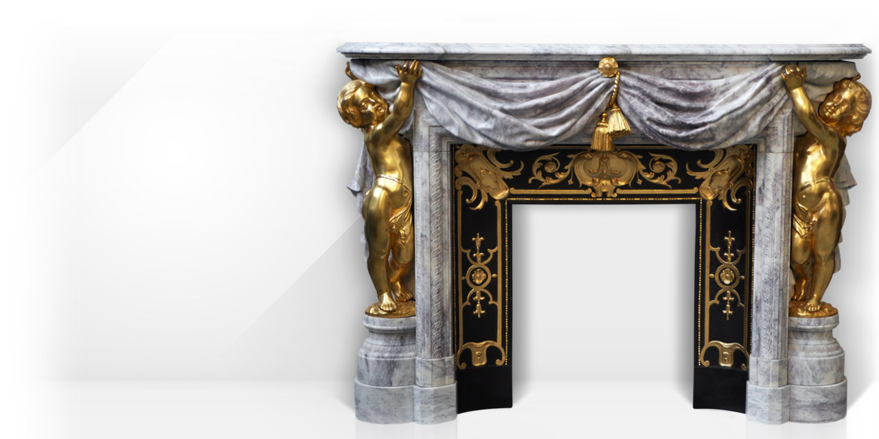 Opera is an exceptional marble custom-made fireplace of Napoleon III style with gilded bronze putti decor.