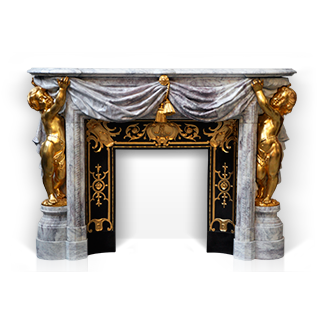 Opera is an exceptional marble custom-made fireplace of Napoleon III style with gilded bronze putti decor.