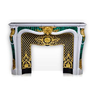 Païva is a superb custom made marble fireplace of Louis XV style with gilded bronze ornaments and exceptional malachite inlays.  Manufactured by Maison & Maison.