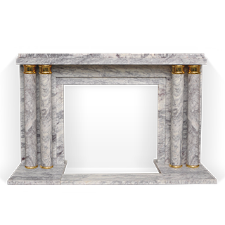 Paquebot is an Art Deco style custom-made marble fireplace decorated with a pair of double columns with gilded bronze ornaments.