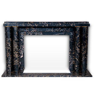 Paquebot is an Art Deco style custom-made marble fireplace decorated with a pair of double columns with gilded bronze fluted rings.